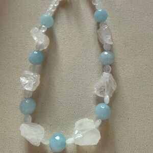 Chic Aquamarine and Tumbled Quartz Crystal, Gemstone Necklace